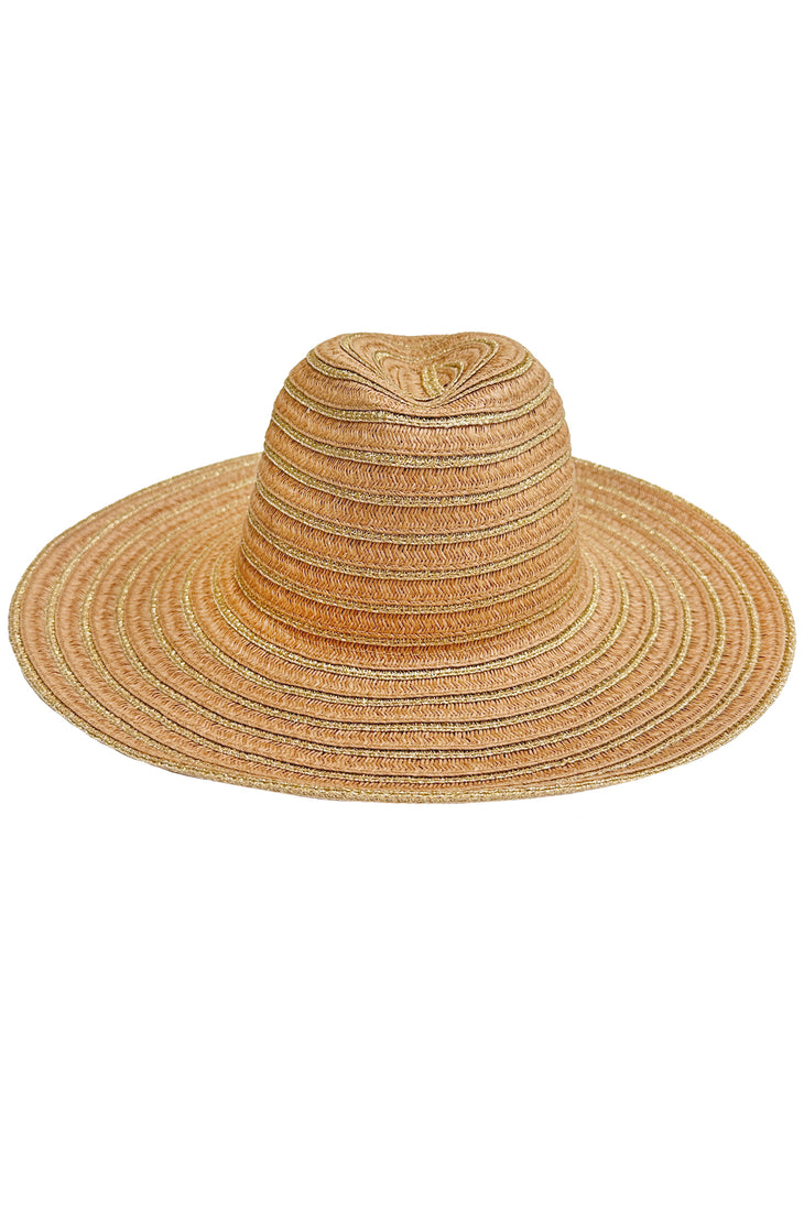 LULI HAT - Metallic Bell Brim Fedora • Natural|gold