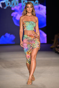 MIAMI MYSTIQUE - Double Knotted Side Cut Out Crop Top & Asymmetrical Waist Cut Out Skirt • Multicolor Runway