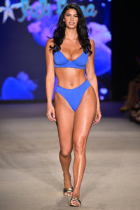 LOST AT SEA - Underwire Plunge Top & Seamless Full Ruched Back Bottom • Royal Blue Runway