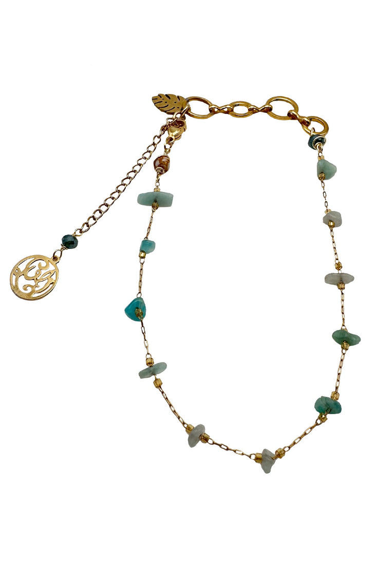 JEWELRY - Aqua Beaded Anklet • Gold