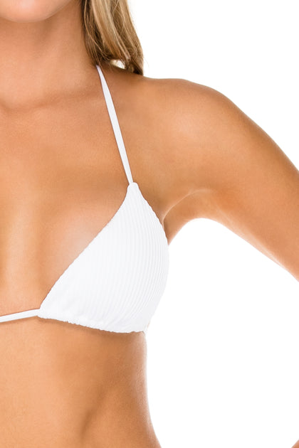 Costa del Sol String Bikini Top & Ruched Bottom - White – Luli Fama