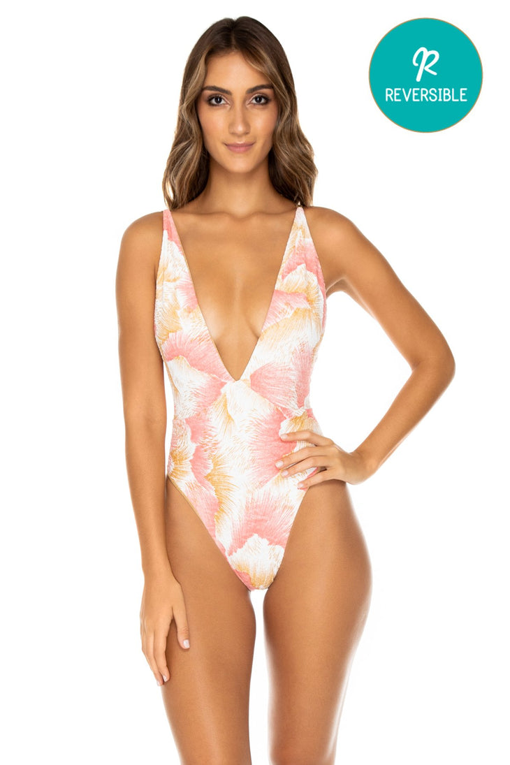 COSTA DE LUZ - Deep V Crossed Back One Piece • Multicolor