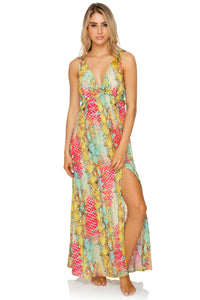 SMOKE SHOW - V Neck Long Dress • Multicolor