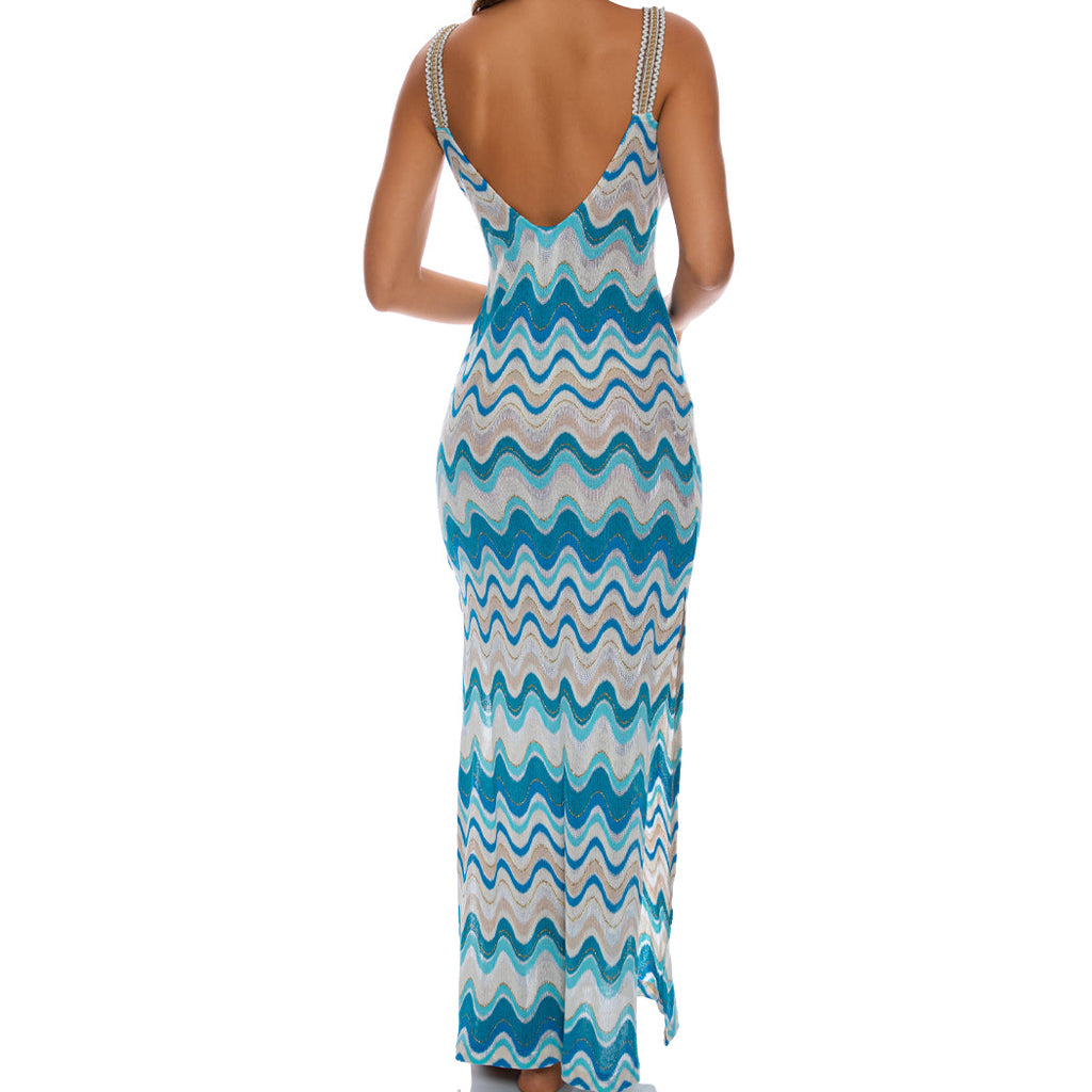 SKY WAVES - V Neck Long Dress